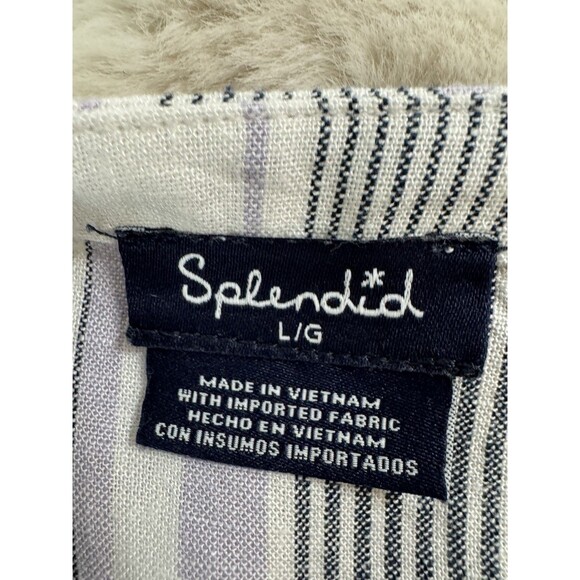 Splendid Women's Blouse V-Neck Viscose Linen Peasant White Stripe Boho Beach L - Picture 5 of 7